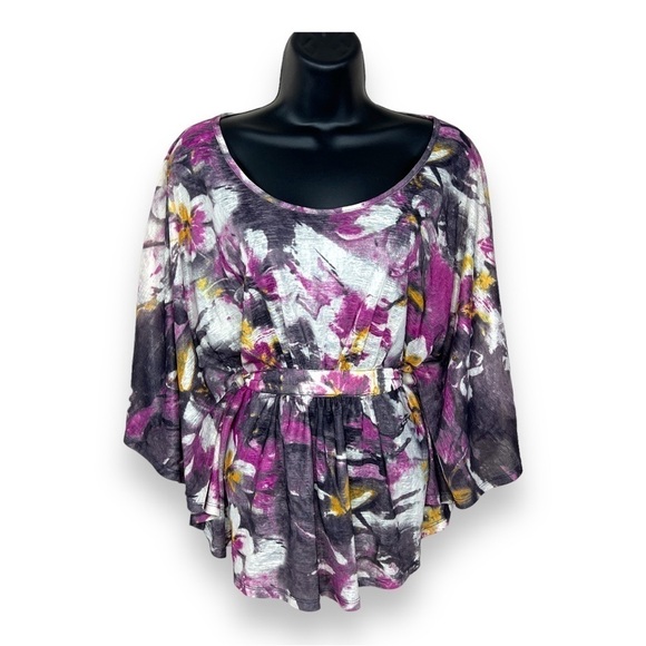 Small Daytrip Brand Floral Blouse Kimono Purple Tellow White Flowy Sleeve - Picture 1 of 10